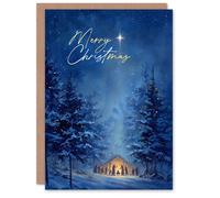 Artery8 Christmas Card Nativity Scene in Snowy Winter Pine Tree Forest