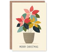Artery8 Christmas Card Poinsettia Plant Pot Colourful Leaves Modern