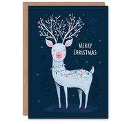 Artery8 Christmas Card Rudolph With Fairy Lights Cute Reindeer Drawing