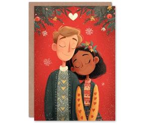 Artery8 Christmas Card So In Love Cute Couple Under Festive Decorations