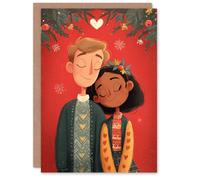 Artery8 Christmas Card So In Love Cute Couple Under Festive Decorations in Red Artery8 Red