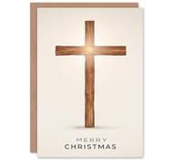Artery8 Christmas Card Wooden Cross Crucifix With Sun Light Shining
