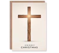 Artery8 Christmas Card Wooden Cross Crucifix With Sun Light Shining
