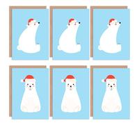Artery8 Christmas Cards Cute Polar Bear Kids Santa Hat Greeting Cards With Envelopes Pack of 6 in Baby Blue Artery8 Baby Blue