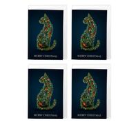 Artery8 Christmas Cat Cards Pack of 4 Festive Tree Animal Greeting Cards in Blue | Size: 4 Pack Artery8 Blue 4 Pack