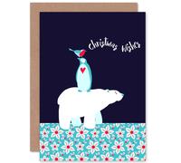 Artery8 Christmas Critters Give Wishes Cute Animals Greetings Card in Blue Artery8 Blue