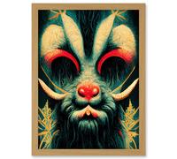 Artery8 Christmas Krampus Beast Alpine Folklore Artwork Framed Wall Art Print A4 in Light Oak Artery8 Light Oak