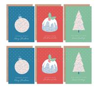 Artery8 Set Of 6 Christmas Cards Patterns Ornament Pudding Tree Blank Greeting Cards