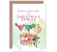 Artery8 Christmas Spirits Warmest Wishes Funny Alcohol Greetings Card in White Artery8 White