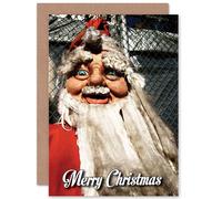 Artery8 Christmas Xmas Happy Smiling Santa Face Greetings Card in White Artery8 White