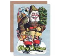 Artery8 Christmas Xmas Merry Happy Old Santa Present Greetings Card in Blue Artery8 Blue