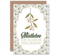 Artery8 Christmas Xmas Merry Mistletoe No Harassment Greetings Card in White Artery8 White