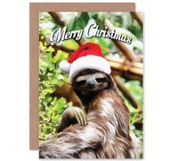Artery8 Christmas Xmas Merry Sleepy Sloth Santa Present Greetings Card in Brown Artery8 Brown