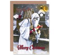 Artery8 Christmas Xmas Merry Vive St Nicholas Greetings Card in White Artery8 White