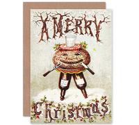Artery8 Christmas Xmas Plum Duff Pudding Funny Greetings Card in White Artery8 White