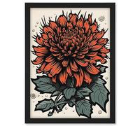 Artery8 Chrysanthemum Bloom Old School Tattoo Ink Body Art Rockabilly Americana 50s Artwork Framed A3 Wall Art Print