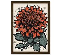 Artery8 Chrysanthemum Bloom Old School Tattoo Ink Body Art Rockabilly Americana 50s Artwork Framed A3 Wall Art Print