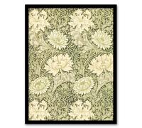 Artery8 Chrysanthemum Flower Pattern Vintage Framed Wall Art Print W. Morris in Green | Size: A4 Artery8 Green A4