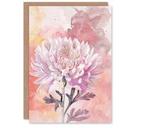 Artery8 Greeting Card Chrysanthemum Flower Watercolour Pastel Soft For Her Woman Birthday Card