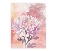 Artery8 Chrysanthemum Flower Watercolour Pastel Soft Wall Art Print in Pink | Size: W12" x H16" Artery8 Pink W12" x H16"