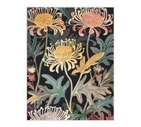 Artery8 Chrysanthemum Flowers in Bloom Artwork Dark Wall Art Print in Green | Size: W24" x H32" Artery8 Green W24" x H32"