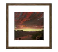 Artery8 Church Twilight In The Wilderness 8X8 Inch Square Wooden Framed Wall Art Print Picture with Mount in Brown Artery8 Brown
