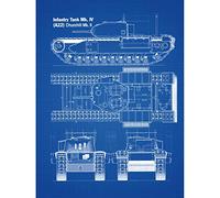 Artery8 Churchill British Heavy Tank Mark II Blueprint Plan Art Print Canvas Premium Wall Decor Poster Mural