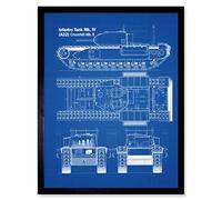 Artery8 Churchill British Heavy Tank Mark II Blueprint Plan Art Print Framed Poster Wall Decor 12x16 inch