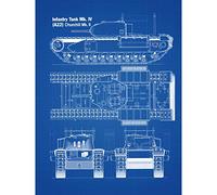 Artery8 Churchill British Heavy Tank Mark II Blueprint Plan Premium Wall Art Canvas Print 18X24 Inch