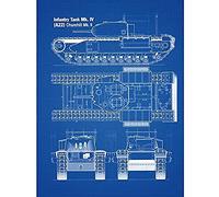 Artery8 Churchill British Heavy Tank Mark II Blueprint Plan Unframed Wall Art Print Poster Home Decor Premium