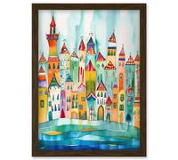 Artery8 Cinque Terre Seaside Village Folk Art Artwork Framed Wall Art Print A4