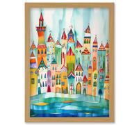Artery8 Cinque Terre Seaside Village Folk Art Artwork Framed Wall Art Print A4