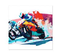 Artery8 Circuit De Barcelona MotoGP Bike Race Colourful Watercolour Painting Premium Wall Art Canvas Print 24X24 Inch