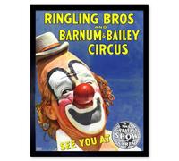 Artery8 Circus Ringling Bros Barnum Bailey Show Clown 12X16" Framed Wall Art Print