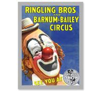 Artery8 Circus Ringling Bros Barnum Bailey Show Clown A4 Artwork Framed Wall Art Print in Light Grey Artery8 Light Grey