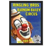 Artery8 Circus Ringling Bros Barnum Bailey Show Clown A4 Artwork Framed Wall Art Print
