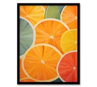 Artery8 Citrus Bold Vibrant Rich Lemon Lime Orange Fruit Screen Print Risograph Artwork Spot Block Colour Retro Riso Kitchen Interior Design Artwork Framed Wall Art Print 18X24 Inch