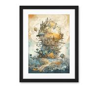 Artery8 City in the Clouds Pastel Colour Concept Art Modern Watercolour Painting Artwork Framed Wall Art Print 18X24 Inch