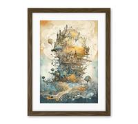 Artery8 City in the Clouds Pastel Colour Concept Art Modern Watercolour Painting Artwork Framed Wall Art Print 18X24 Inch