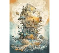 Artery8 City in the Clouds Pastel Colour Concept Art Modern Watercolour Painting Large Wall Art Poster Print Thick Paper 18X24 Inch