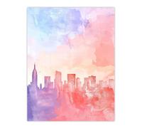 Artery8 City Skyline Modern Watercolour Pastel Soft Light Wall Art Print | Size: W12" x H16" Artery8 Multicolor W12" x H16"