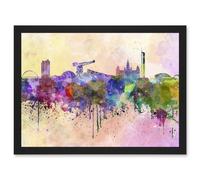 Cityscape Paint Splash Skyline Of Glasgow City A4 Artwork Framed Wall Art Print Artery8 Black One Size