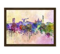 Artery8 Cityscape Paint Splash Skyline Of Glasgow City A4 Artwork Framed Wall Art Print