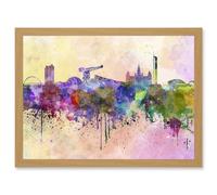 Artery8 Cityscape Paint Splash Skyline Of Glasgow City A4 Artwork Framed Wall Art Print