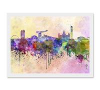 Artery8 Cityscape Paint Splash Skyline Of Glasgow City A4 Artwork Framed Wall Art Print in White Artery8 White