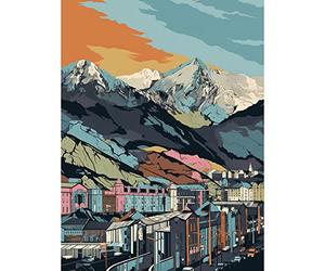 Artery8 Cityscape Under Rocky Mountain Range Modern Large Wall Art Poster Print Thick Paper 18X24 Inch