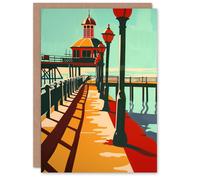 Artery8 Greeting Card Classic British Seaside Pier Graphic Design Blank For Him Or Her Art Birthday Card