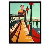Artery8 Classic British Seaside Pier Graphic Design Living Room Artwork Framed Wall Art Print 18X24 Inch