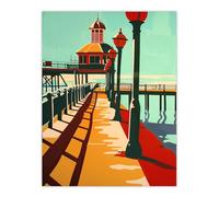 Artery8 Classic British Seaside Pier Graphic Design Living Room Extra Large XL Wall Art Poster Print