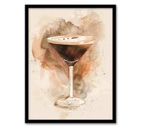 Classic Espresso Martini Cocktail Watercolour Framed Art Print Artery8 Brown A4